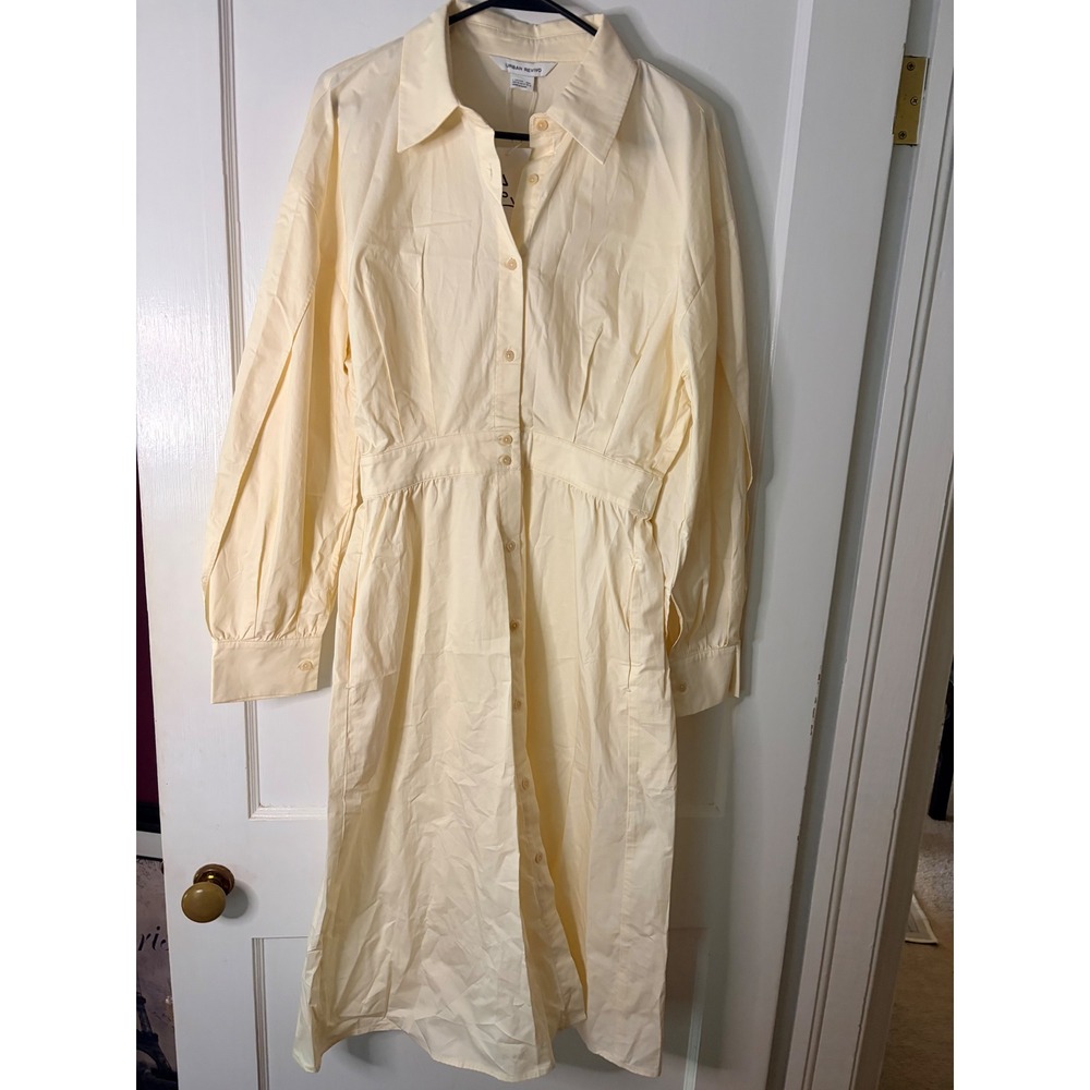 Urban Revivo Ivory Long Sleeve Button Down Maxi Shirt Dress US 8 Minimalist Prep
